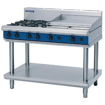 Blue Seal Evolution Cooktop 4 Open/ 1 Griddle Burner on Stand 1200mm - Click to Enlarge